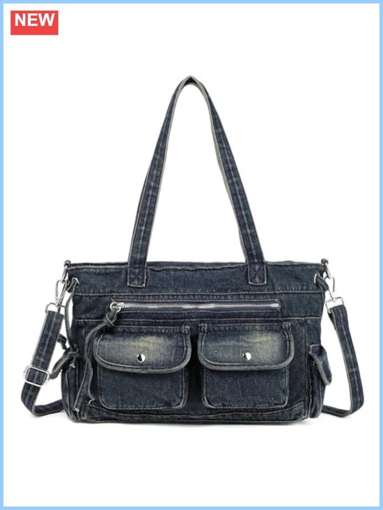 Handbags - New Washed Denim Messenger Bag for Women Cute Jean Purse Handbag with Straps